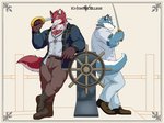 anthro blue_body blue_fur body_hair chest_hair duo fur male male/male melee_weapon student sword teacher teacher_and_student weapon hazama_jin knights_college argo_northrop diederich_olsen canid canine mammal hi_res