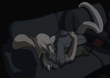 anthro anthro_on_top bald biped black_bottomwear black_clothing black_pants bottomwear clothed clothed_anthro clothed_female clothed_human clothed_male clothing cuddling dark_room duo eyes_closed female female_on_top fingers freckled_face freckled_tail freckles furniture green_clothing green_shirt green_topwear grey_clothing grey_hoodie grey_topwear hair hand_on_back hoodie hug human_on_anthro human_on_bottom humanoid_hands inside interspecies laying_on_another long_hair long_tail male male/female male_on_bottom on_bottom on_top pants scales shirt sofa tail text topwear white_body white_hair white_scales tahilix cavemanon_studios puppet_pals snoot_game anon_(snoot_game) judee dinosaur human mammal prehistoric_species reptile saurischian scalie theropod troodon troodontid absurd_res artist_name hi_res shaded