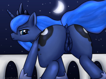 anatomically_correct anatomically_correct_pussy animal_genitalia anus aroused blue_theme butt clitoris crown cutie_mark equine equine_pussy female feral friendship_is_magic hair horn long_hair looking_at_viewer mammal moon my_little_pony night outside presenting presenting_hindquarters presenting_pussy princess_luna_(mlp) pussy raised_tail solo staggeredline stars vaginal_winking winged_unicorn wings
Rating: Explicit
Score: 19
User: Kattlarv
Date: November 06, 2013