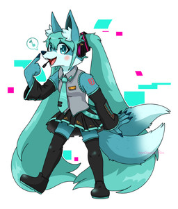 2_tails 5_fingers accessory alternate_species anthro armwear black_bottomwear black_clothing black_footwear black_legwear black_shoes black_skirt black_sleeves black_thigh_highs blue_body blue_eyes blue_fur blue_hair blue_necktie blush bottomwear breasts clothing collared_vest cute_fangs detached_sleeves eye_through_hair eyebrow_through_hair eyebrows fangs female female_anthro fingers footwear fur furrification gesture hair hand_gesture inner_ear_fluff legwear long_hair looking_at_viewer medium_breasts multi_tail musical_note musical_symbol necktie open_mouth open_smile pointing pointing_at_self shoes simple_background skirt smile snout solo standing symbol tail teeth text thigh_highs tongue translucent translucent_hair tuft twintails_(hairstyle) white_background confoozledfox vocaloid yamaha_corporation hatsune_miku canid canine fox mammal artist_name hi_res