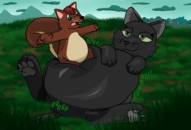 4_toes black_body brown_body buckteeth destroyed_city digestion digestion_implied digestion_noises duo feet female feral fur grass green_eyes grey_pawpads isekai male male/female multicolored_body multicolored_fur pawpads plant post-apocalyptic size_difference smile smirk teeth toes vore vore_implied weight_gain whiskers lizarddude812 sunshine_(lizarddude812) american_red_squirrel domestic_cat felid feline felis mammal pine_squirrel rodent sciurid tree_squirrel hi_res