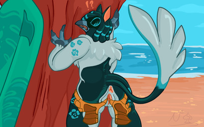 andromorph anthro anus beach caught_off_guard clawing_tree confusion disembodied_hand dreadlocks genitals intersex scenery shocked solo spread_anus spread_vulva spreading surfboard vulva nightspades mythology rye_(nightspades) avian gryphon hybrid mythological_avian mythological_creature 16:10 cel_shading hi_res shaded widescreen
