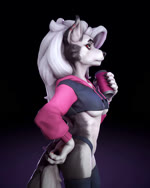 anthro beverage_can breasts camel_toe clothed clothing crop_top ear_piercing ear_ring eyebrow_piercing eyebrow_ring facial_piercing female fur hair hand_on_hip holding_object looking_at_viewer piercing presenting red_sclera ring_piercing shirt simple_background solo standing tail topwear under_boob underwear white_body white_fur juicehok helluva_boss meme_clothing mythology paggi_outfit loona_(helluva_boss) canid canid_demon canine demon hellhound mammal mythological_canine mythological_creature 3d_(artwork) 4:5 animated digital_media_(artwork) hi_res meme no_sound short_playtime turntable_(animation) webm