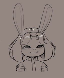 accessory anthro biped blush blush_lines clothed clothing female front_view fully_clothed hair_accessory hairband jacket rabbit_ears shirt smile smirk topwear young young_female gheezz yuki_(gheezz) lagomorph leporid mammal rabbit bust_portrait digital_drawing_(artwork) digital_media_(artwork) line_art monochrome portrait