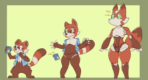 anthro base_one_layout basic_sequence body_size_growth border breasts clothing collared_shirt controller dress_shirt electricity featureless_breasts female gender_transformation green_background green_border green_sclera grey_pupils holding_object linear_sequence machine male markings mtf_transformation one_row_layout pupils remote_control robotization shirt simple_background size_transformation solo striped_markings striped_tail stripes tail tail_markings three_frame_image three_frame_sequence topwear transformation transformation_sequence subakitsu nik_clarkson ailurid canid canine fox mammal red_panda robot 2018 sequence