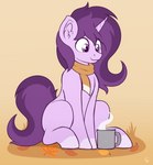 autumn container cup feral hair horn looking_down male mug purple_eyes purple_hair quadruped scarf sitting solo steam czu hasbro my_little_pony mythology czupone fan_character equid equine mammal mythological_creature mythological_equine unicorn hi_res