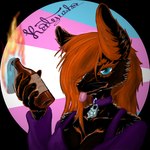 anthro black_body black_fur blue_eyes female fire fur hair lgbt_pride pride_colors red_hair solo tongue tongue_out comradekatya canid canine fox mammal 1:1 alpha_channel trans_(lore) trans_woman_(lore)