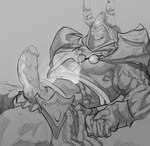 horn lying male muscular muscular_male on_back simple_background solo ekzonzz blizzard_entertainment warcraft iridikron artist_name hi_res monochrome shaded sketch