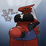 1:1 2022 anthro avian beak big_breasts big_penis blaziken bottomwear bottomwear_down breasts carol_(otterjunk) clothed clothing comic dialogue digital_media_(artwork) english_text foreshortening generation_3_pokemon genitals gynomorph hi_res huge_breasts huge_penis intersex low-angle_view nintendo nipple_outline otterjunk partially_clothed penis penis_towards_viewer pokemon pokemon_(species) portrait shorts shorts_down solo submissive text thick_penis three-quarter_portrait trans_(lore) trans_woman_(lore) under_boob