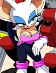 anthro bat big_breasts blue_eyes breasts cleavage clothed clothing dboy duo e-123_omega e-series female huge_breasts machine male mammal robot rouge_the_bat sega smile sonic_adventure sonic_the_hedgehog_(series)