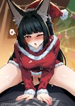 animal_ear_fluff animal_ears bangs big_breasts black_hair blunt_bangs blush blush_lines bodily_fluids breasts christmas_clothing christmas_headwear christmas_tree clothing costume cowgirl_position dress drooling duo female female_on_top female_penetrated first_person_view fox_ears from_front_position fur_trim_(clothing) genital_fluids hair hat headgear headwear heart_symbol holidays long_ears long_hair long_sleeves looking_at_viewer male male/female male_penetrating male_penetrating_female motion_lines on_bottom on_top one_eye_closed open_mouth penetration penile penile_penetration penis_in_pussy plant red_eyes saliva saliva_string santa_costume santa_hat sex shaking solo_focus straddling sweat sweatdrop tree trembling vaginal vaginal_fluids vaginal_penetration kukiyuusha christmas mihoyo zenless_zone_zero hoshimi_miyabi miyabi_(zenless_zone_zero) wise_(zenless_zone_zero) animal_humanoid canid canid_humanoid canine canine_humanoid fox_humanoid human humanoid mammal mammal_humanoid digital_drawing_(artwork) digital_media_(artwork) hi_res watermark