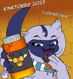 bottle claws container finger_fetish finger_lick finger_play fingers food hand_fetish hand_lick honey_(food) licking pawpads paws slime tongue hyperchibiabsol kinktober kinktober_2025 nintendo pokemon chibi_the_absol absol combee generation_3_pokemon generation_4_pokemon pokemon_(species) 2025 hi_res