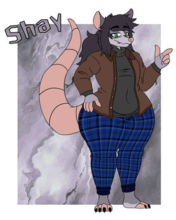 anthro big_butt black_hair bottomwear butt clothed clothing finger_gun fur gesture gradient_background grey_body grey_fur hair half-closed_eyes hand_gesture hand_on_hip jacket long_sleeves long_tail looking_at_viewer male markings messy_hair multicolored_body multicolored_fur narrowed_eyes open_clothing open_jacket open_topwear pants pattern_bottomwear pattern_clothing pattern_pants pink_tail plaid plaid_bottomwear plaid_clothing plaid_pants shay_(zxenvy) simple_background smile smug solo standing striped_markings striped_tail stripes sweater sweatpants tail tail_markings text thick_thighs topwear turtleneck wide_hips zxenvy american_opossum humanoid mammal marsupial 2026 4:5 absurd_res digital_media_(artwork) hi_res
