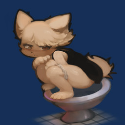 4_fingers 4_toes anthro bangs bathroom bedroom_eyes black_clothing black_dress black_lips black_nose blush clothing crouching dress eyelashes feet female fingers fur hair heterochromia kemono lips looking_at_viewer narrowed_eyes panties pointy_ears prick_ears pupils red_eyes seductive short_hair short_tail slit_pupils smile solo tail tan_body tan_ears tan_fur tan_tail toes toilet underwear white_clothing white_panties white_underwear yellow_eyes hasukii hazuki_mikami_(hasukii) canid canine mammal 1:1 alpha_channel