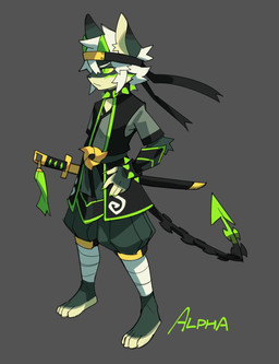 4_toes 5_fingers ambiguous_gender anthro choker feet fingers hair jewelry melee_weapon necklace solo sword tail toes weapon white_hair anlmlsm_(artist) unknown_species hi_res