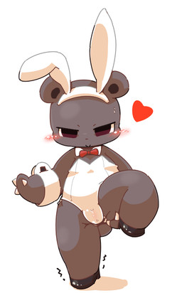 anthro bunny_costume camel_toe clothed clothed_anthro clothed_female clothing costume fake_ears fake_rabbit_ears female female_anthro heart_symbol looking_at_viewer raised_leg simple_background solo crepix bear mammal 2015 digital_media_(artwork)