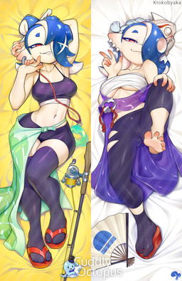 5_fingers 5_toes bedroom_eyes blue_hair breasts chest_wraps clothing dakimakura ear_piercing feet female fingers foot_fetish foot_focus footwear gesture hair hair_over_eye hand_behind_back hand_fan hand_gesture humanoid_pointy_ears logo looking_at_viewer lying narrowed_eyes navel on_back pale_skin piercing pointy_ears pseudo_hair red_eyes sandals seductive shoes smile solo tentacle_hair tentacles text thick_thighs toes under_boob v_sign wide_hips wraps krokobyaka nintendo splatoon shiver_(splatoon) animal_humanoid aquatic aquatic_humanoid cephalopod cephalopod_humanoid humanoid mollusk mollusk_humanoid octarian octoling octopus_humanoid 2025 artist_logo artist_name dakimakura_design hi_res