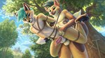 anal animal_genitalia animal_penis anthro balls bdsm blue_eyes bondage bound canine_genitalia canine_penis detailed_background duo ear_piercing erection facial_piercing fur genitals green_eyes hair half-erect male male/male male_penetrated male_penetrating male_penetrating_male markings melee_weapon nose_piercing nude open_mouth outside penetration penis piercing plant restrained restraints rope rope_bondage sex sheath sky smile sword tail teeth tree weapon tailbyte canid canine fox mammal 16:9 absurd_res detailed digital_media_(artwork) hi_res shaded signature widescreen