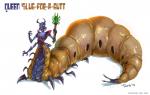 blue_body blue_skin breasts female larva non-mammal_breasts scepter solo text yellow_body yellow_skin emersontung earthworm_jim_(series) queen_slug-for-a-butt alien arthropod arthropod_taur grub_(insect) insect insect_taur taur 2013 url