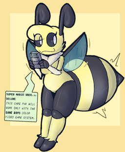 4_fingers :3 antennae_(anatomy) anthro back_wings belly big_abdomen big_eyes black_body black_exoskeleton black_sclera blonde_hair breasts casual_nudity closed_smile cutaway exoskeleton eye_through_hair eyelashes featureless_breasts featureless_crotch featureless_feet feet female fingers front_view fur game_boy_cartridge hair halftone_shading happy holding_game_boy_color insect_wings looking_at_viewer medium_breasts mouth_closed multicolored_body nude ruff simple_background slightly_chubby slightly_chubby_anthro slightly_chubby_female smile solo standing stinger text thick_thighs three-quarter_view translucent translucent_hair translucent_wings white_body white_eyes white_fur wide_hips wings yellow_background yellow_body yellow_fur lizardfungus cc-by-nc-nd creative_commons game_boy_color game_boy_family nintendo mary_(volcaniclambent) arthropod bee hymenopteran insect 2025 aliasing binary_drawing digital_drawing_(artwork) digital_media_(artwork) english_text full-length_portrait halftone portrait shaded soft_shading