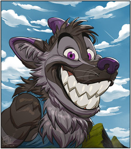anthro blue_clothing blue_shirt blue_tank_top blue_topwear cheek_tuft chest_tuft clothing eyebrows facial_tuft fluffy fluffy_chest fur grey_body grey_fur grin head_tuft inner_ear_fluff male multicolored_body multicolored_fur nature_background purple_body purple_eyes purple_fur purple_nose raised_eyebrow shirt smile smiling_at_viewer solo tank_top teeth_showing topwear tuft whiskers furrllow dl_wolf_(dl2288) canid canine canis mammal wolf