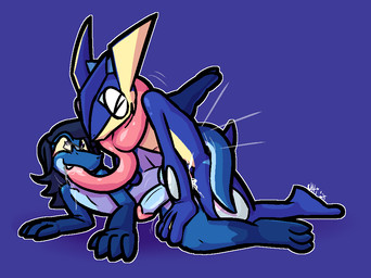 3_toes 4_fingers anal anal_penetration anthro anthro_on_anthro anthro_penetrated anthro_penetrating anthro_penetrating_anthro balls big_balls big_penis blue_balls blue_body blue_hair blue_penis blue_scales blush bodily_fluids cum cum_from_ass cum_in_ass cum_inside cum_on_leg cum_splatter drooling duo erection extreme_french_kiss eyes_closed eyewear eyewear_only feet fingers french_kissing genital_fluids genitals glans glasses glasses_only grey_eyewear grey_glasses hair humanoid_genitalia humanoid_penis interspecies kissing kneeling leg_glider_position lying male male/male male_penetrated male_penetrating male_penetrating_male membrane_(anatomy) motion_lines nude on_side penetration penis pink_glans purple_background raised_leg saliva scales sex simple_background sweat tail_around_partner thrusting toes tongue_in_mouth wearing_glasses webbed_hands yellow_body yellow_scales ultilix nintendo pokemon ulti_(ultilix) amphibian generation_6_pokemon greninja lizard pokemon_(species) reptile scalie 2025