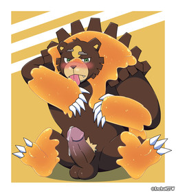 balls big_penis blush bodily_fluids claws eating feral food genital_fluids genitals honey_(food) licking looking_at_viewer male penis precum solo tongue anchunsfw nintendo pokemon generation_8_pokemon pokemon_(species) ursaluna 2025 hi_res