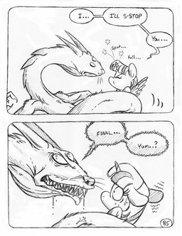 after_transformation anthro back_wings big_claws bodily_fluids claws clothed clothed_anthro clothed_female clothing dialogue duo female fully_clothed fully_clothed_anthro fully_clothed_female horn long_horn long_torso magic magic_user male powerless saliva saliva_string scared sharp_horn sharp_teeth sparks speech_bubble sweat teeth text unicorn_horn wings wrapped_up circe_(artist) friendship_is_magic hasbro my_little_pony mythology mauve_minx twilight_sparkle_(mlp) equid equine mammal monster mythological_creature mythological_equine winged_unicorn black_and_white comic english_text monochrome traditional_media_(artwork)