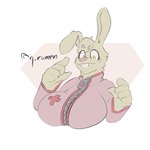 anthro breasts female gift looking_at_viewer pose red_cross sharp_teeth smile solo teeth zipper rumenq viv_(lowkeytoast) lagomorph leporid mammal rabbit 1:1 hi_res pinup