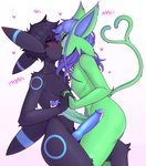 2020 absurd_res anthro anthro_on_anthro anthrofied big_penis black_body blue_glans blue_hair blue_penis bodily_fluids cuchuflin cum duo eeveelution erection espeon forked_tail generation_2_pokemon genital_fluids genitals glans green_body green_penis hair heart_symbol hi_res humanoid_genitalia humanoid_penis interlocked_fingers kissing male male/male nintendo nipples penis pokemon pokemon_(species) pokemorph shiny_pokemon simple_background tail umbreon unusual_anatomy unusual_tail yellow_eyes