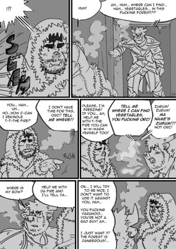armor dialogue male male/male profanity snow storm text husky92 european_mythology greek_mythology mythology bovid bovine humanoid mammal minotaur orc comic english_text greyscale hi_res monochrome multiple_scenes