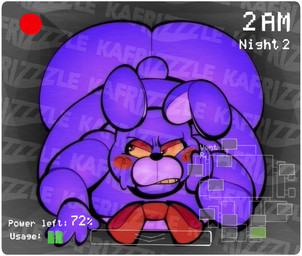 4_fingers annoyed anthro big_butt black_nose bow_tie butt camera_view embarrassed fingers fur half-closed_eyes long_ears machine male narrowed_eyes overweight overweight_anthro overweight_male purple_body purple_fur red_bow_tie small_tail solo stuck tail text kafrizzzle five_nights_at_freddy's scottgames bonnie_(fnaf) animatronic lagomorph leporid mammal rabbit robot 2025 distracting_watermark english_description english_text hi_res watermark