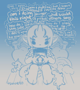 ambiguous_gender anthro bed bedding bedding_background chibi detailed_background electronics furniture horn looking_at_object looking_at_phone on_bed phone pillow sitting sitting_on_bed solo speech_bubble text worried tsuweto mythology june_(tsuweto) equid equine mammal mythological_creature mythological_equine unicorn blue_and_white digital_drawing_(artwork) digital_media_(artwork) english_text hi_res monochrome