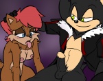 anthro balls blue_eyes blush breasts brown_body brown_fur clothing duo erection female fur genitals green_eyes hair humanoid_genitalia humanoid_penis jacket looking_at_genitalia looking_at_penis male nipples penis red_hair tongue tongue_out topwear saltcore archie_comics sega sonic_the_hedgehog_(archie) sonic_the_hedgehog_(comics) sonic_the_hedgehog_(series) sally_acorn chipmunk eulipotyphlan ground_squirrel hedgehog mammal rodent sciurid warm_colors