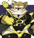 anthro belly blush brown_body brown_fur bulge clothing fur humanoid_hands kemono male mature_male overweight overweight_male scar simple_background skinsuit solo tight_clothing visor yamatoji201 lifewonders live_a_hero procy canid canine canis domestic_dog mammal 2021 absurd_res hi_res