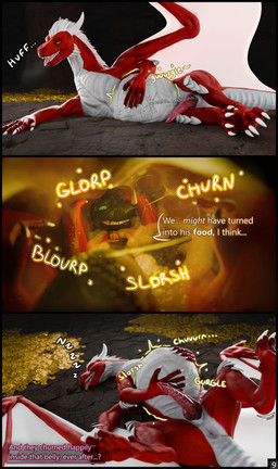 abdominal_bulge belly bodily_fluids breath feral genitals group male male/male organs penis rumbling_stomach speech_bubble stomach stomach_acid text trio unwilling_prey vore waficdragon mythology chase_(crimsoncreaturecreations) crimson_(crimsoncreaturecreations) wafic dragon human mammal mythological_creature mythological_scalie scalie absurd_res comic english_text hi_res