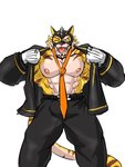 abs anthro clothing eyebrows flashing male mask muscular muscular_anthro muscular_male necktie nipples one_eye_closed pecs solo suit superhero thick_eyebrows wink kaltet0818 lifewonders live_a_hero ryekie_(live_a_hero) felid mammal pantherine tiger 2020 3:4 hi_res