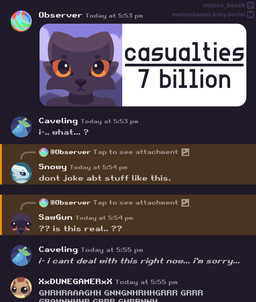 :< ambiguous_gender antennae_(anatomy) anthro apology big_ears big_eyes biped black_body black_eyebrows black_eyes black_fur black_nose black_sclera blue_eyes bluesky_logo brown_antennae brown_body brown_exoskeleton brown_nose chat cheek_tuft dialogue ellipsis exoskeleton eyebrows facial_tuft fangs front_view fur glistening glistening_eyes grey_eyebrows group growling looking_at_viewer no_eyebrows offended orange_sclera question question_mark questioning_ellipsis screencap_redraw shitpost side_view snout social_media standing stuttering teeth text timestamp title_drop tuft user_interface username vector visual_gag white_body white_fur molten_basalt casualties:_unknown discord_(app) arthropod canid canine canis dune_(gunsawian) expie_(gunsawian) fox gunsawian hybrid insect mammal milky_(gunsawian) murid murine rat rodent wolf 2026 artist_name digital_drawing_(artwork) digital_media_(artwork) english_text headshot_portrait hi_res image_macro meme portrait watermark