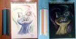 blue_eyes clenched_teeth colored_pencil_(artwork) equid equine female fluttershy_(mlp) friendship_is_magic hasbro headshot_portrait looking_at_viewer mammal my_little_pony negative_colors notebook portrait real solo teeth traditional_media_(artwork) tsitra360