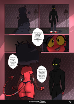 black_hair blush butt clothing dialogue duo female fishnet_clothing hair horn male multicolored_tail red_tail small_waist smile speech_bubble standing tail teeth text white_body white_tail yellow_sclera jizoku hellaverse helluva_boss millie_(helluva_boss) demon humanoid imp absurd_res comic english_text hi_res url