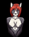 anthro black_body blue_eyes breasts female fur hair nude red_hair solo lyra_the_harp saoirse_(wallooner97) canid canine fox mammal absurd_res alpha_channel hi_res