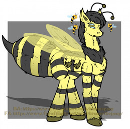4_eyes antennae_(anatomy) black_body black_fur border chest_tuft female feral fur grey_background multi_eye multi_limb simple_background solo stinger striped_body striped_fur stripes tuft white_border wings yellow_body yellow_fur bronzepony arachnid arthropod bee equid equine horse hybrid hymenopteran insect mammal pony spider digital_drawing_(artwork) digital_media_(artwork) english_description hi_res