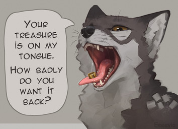 bodily_fluids dialogue drooling feral fur gold_(metal) gold_jewelry gold_ring imminent_vore jewelry male markings mouth_shot object_in_mouth open_mouth ring saliva saliva_on_tongue saliva_string simple_background solo speech_bubble teeth text throat tongue tongue_out whiskers eeeevio rauron canid canine enfield hybrid mammal digital_drawing_(artwork) digital_media_(artwork) english_text hi_res shaded