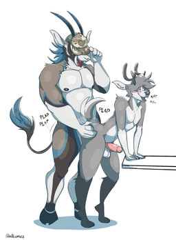 abdominal_bulge anal anal_penetration anthro anthro_on_anthro anthro_penetrated anthro_penetrating anthro_penetrating_anthro antlers balls blush blush_lines clothing duo femboy fur genitals grey_body grey_fur hat headgear headwear hooves horn looking_pleasured male male/male male_penetrated male_penetrating male_penetrating_male multicolored_body multicolored_fur musclegut muscular open_mouth paws penetration penile penile_penetration penis penis_in_ass scut_tail sex short_tail tail text delta_(deltadeer8) oryn_thunderhoof antelope bovid deer gemsbok grazing_antelope mammal oryx hi_res father_(lore) father_and_child_(lore) father_and_son_(lore) incest_(lore) parent_(lore) parent_and_child_(lore) parent_and_son_(lore) son_(lore)