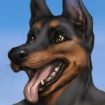 anthro black_nose breath brown_eyes happy male open_mouth panting smile solo teeth tongue tongue_out whiskers anakuro canid canine canis dobermann domestic_dog mammal pinscher 1:1 2012 digital_media_(artwork) icon low_res