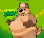 3_fingers anthro beady_eyes belly belly_overhang big_belly black_nose brown_body brown_fur burp_cloud burping cheek_tuft chest_tuft countershade_face countershade_fur countershade_tail countershade_torso countershading deep_navel eyebrows facial_tuft featureless_crotch fingers fur green_background hair male moobs navel nude obese obese_anthro obese_male one_eye_closed open_mouth overweight overweight_anthro overweight_male simple_background snout solo standing tail tan_body tan_countershading tan_fur tan_hair three-quarter_view tongue tongue_out tuft uvula gramgastronomy graham_(gramgastronomy) canid canine mammal hi_res unavailable_at_source