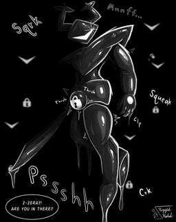dialogue dripping glistening glistening_body lock_bulge lock_symbol melee_weapon null_bulge solo squeaking sword throbbing weapon riggedreded deltarune undertale_(series) roaring_knight goo_creature latex_creature 2026 hi_res
