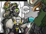 4:3 ambiguous_penetration bastion_(overwatch) blizzard_entertainment blush breasts butt digital_media_(artwork) dr.bug duo female female_penetrated from_behind_position genitals horn humanoid looking_at_viewer looking_back machine male male/female male_penetrating male_penetrating_female not_furry omnic orisa_(overwatch) overwatch penetration penis presenting ranged_weapon robot sex third-party_edit weapon