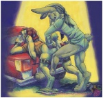 2011 anthro anthro_on_anthro anus bent_over border bottomless bottomwear bottomwear_down car clothed clothing duo erection farorenightclaw from_behind_position genitals hat headgear headwear lagomorph leporid male male/male mammal nude on_hood pants pants_down partially_clothed penis rabbit raised_tail sex tail vehicle white_border