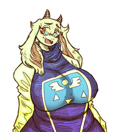 anthro big_breasts breasts clothed clothing eyewear female fluffy_ears fully_clothed glasses huge_breasts looking_at_viewer markings mole_(marking) open_mouth slightly_chubby smile solo wearing_glasses yanisp5 undertale undertale_(series) toriel boss_monster_(undertale) bovid caprine goat mammal